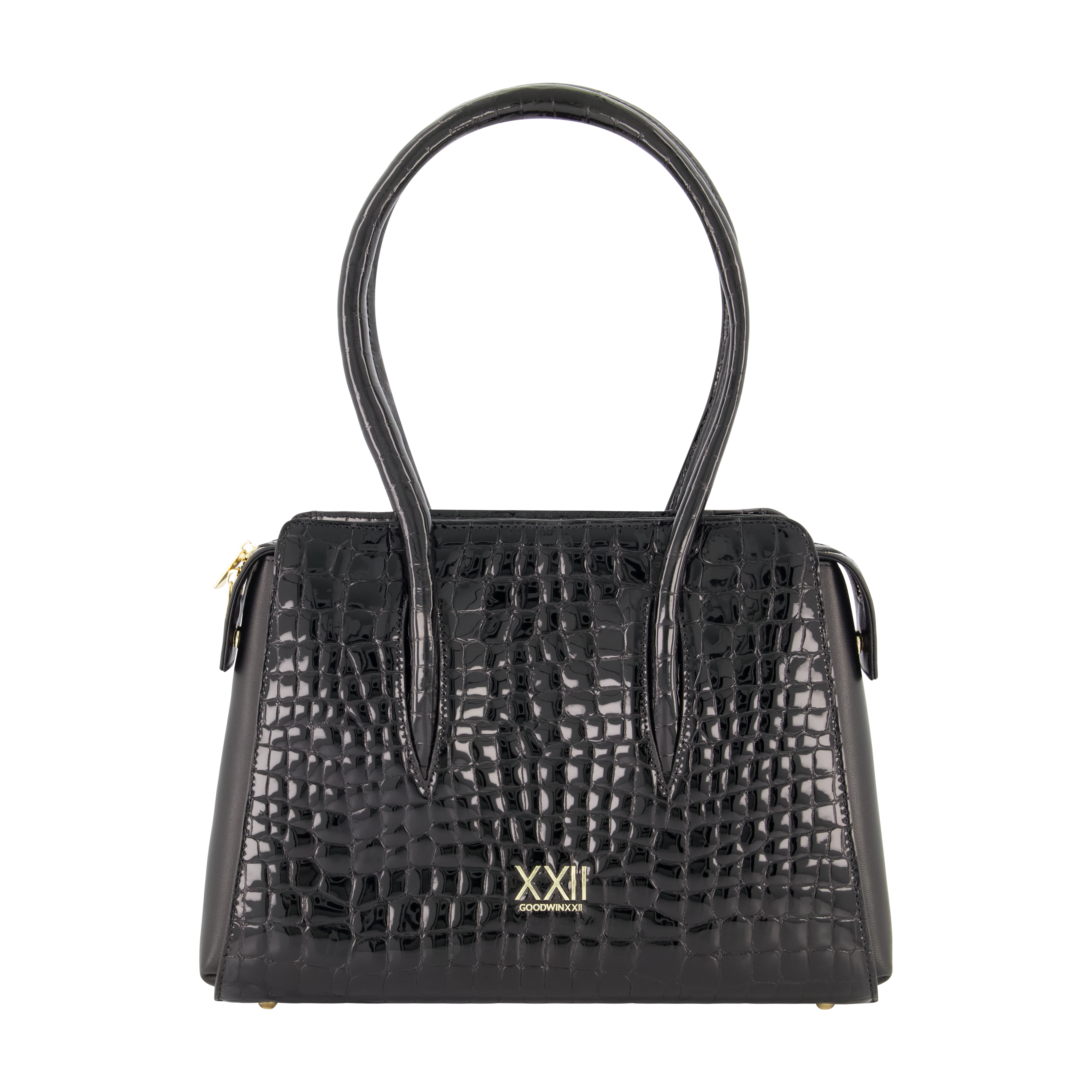 Black Croc Embossement Leather Satchel Bag