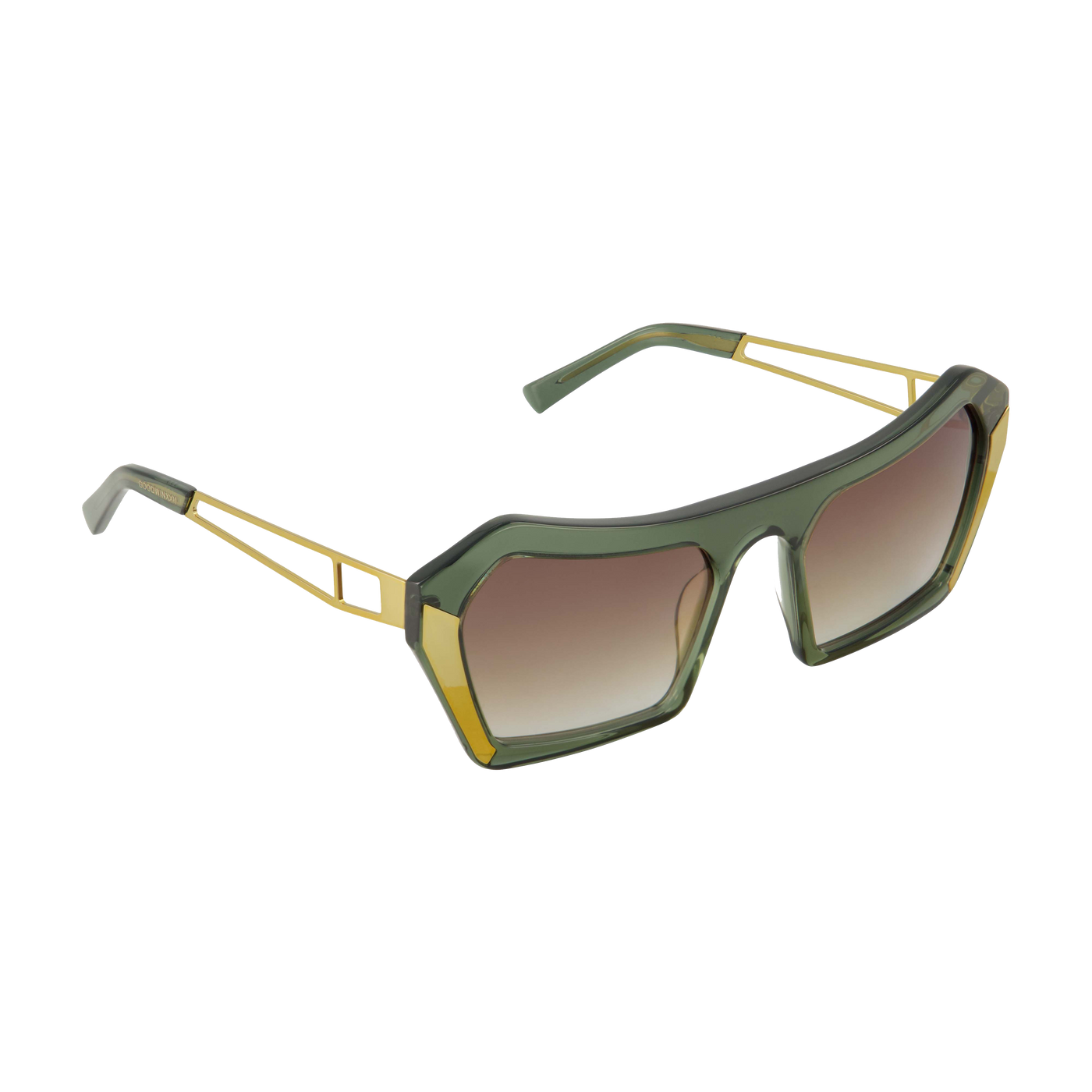 side of women's designer Green and gold  Oversized Sunglasses  