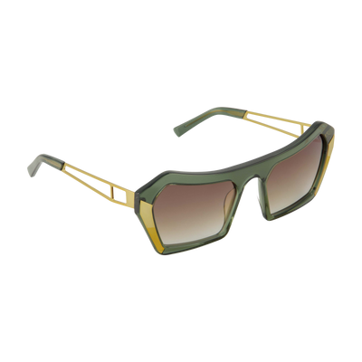 side of women's designer Green and gold  Oversized Sunglasses  