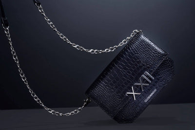 Goodwinxxii black croc embossed leather crossbody with silver hardware