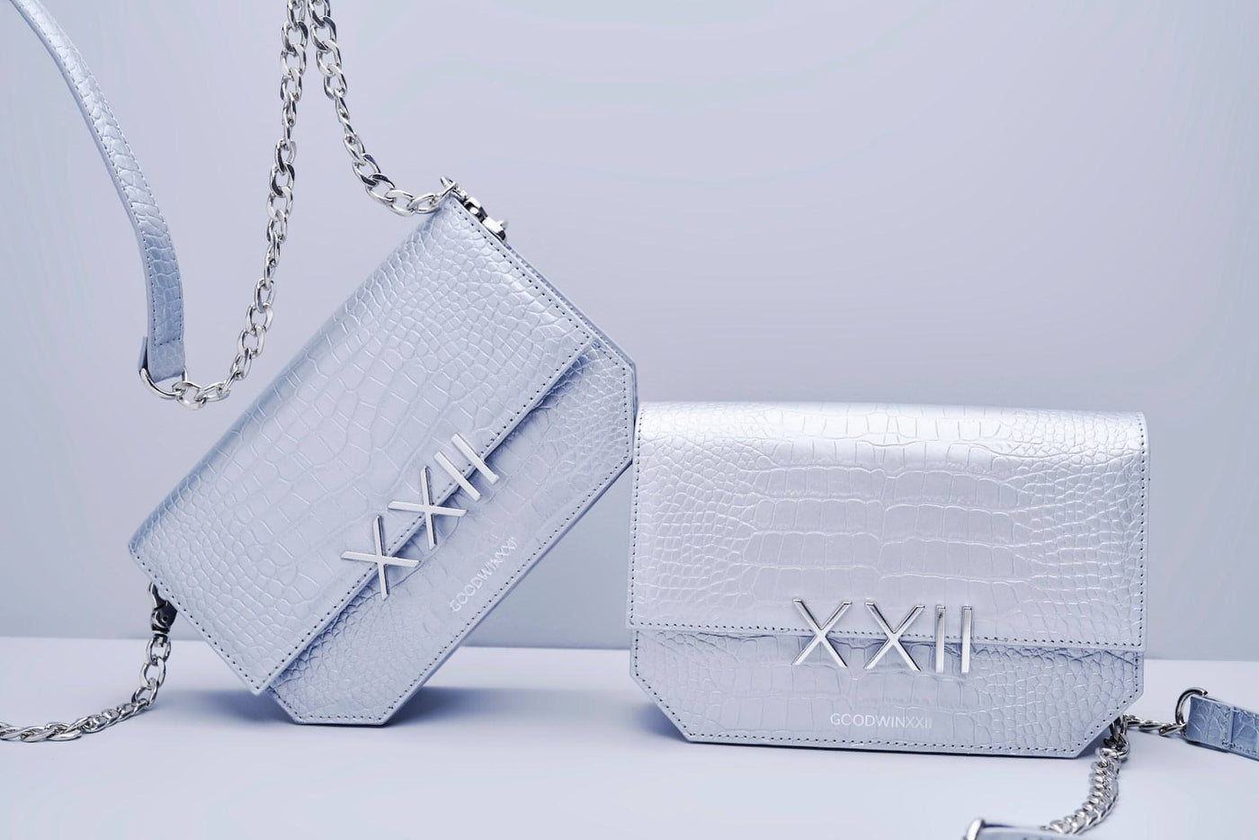 Goodwinxxii silver croc embossed leather crossbody with silver hardware