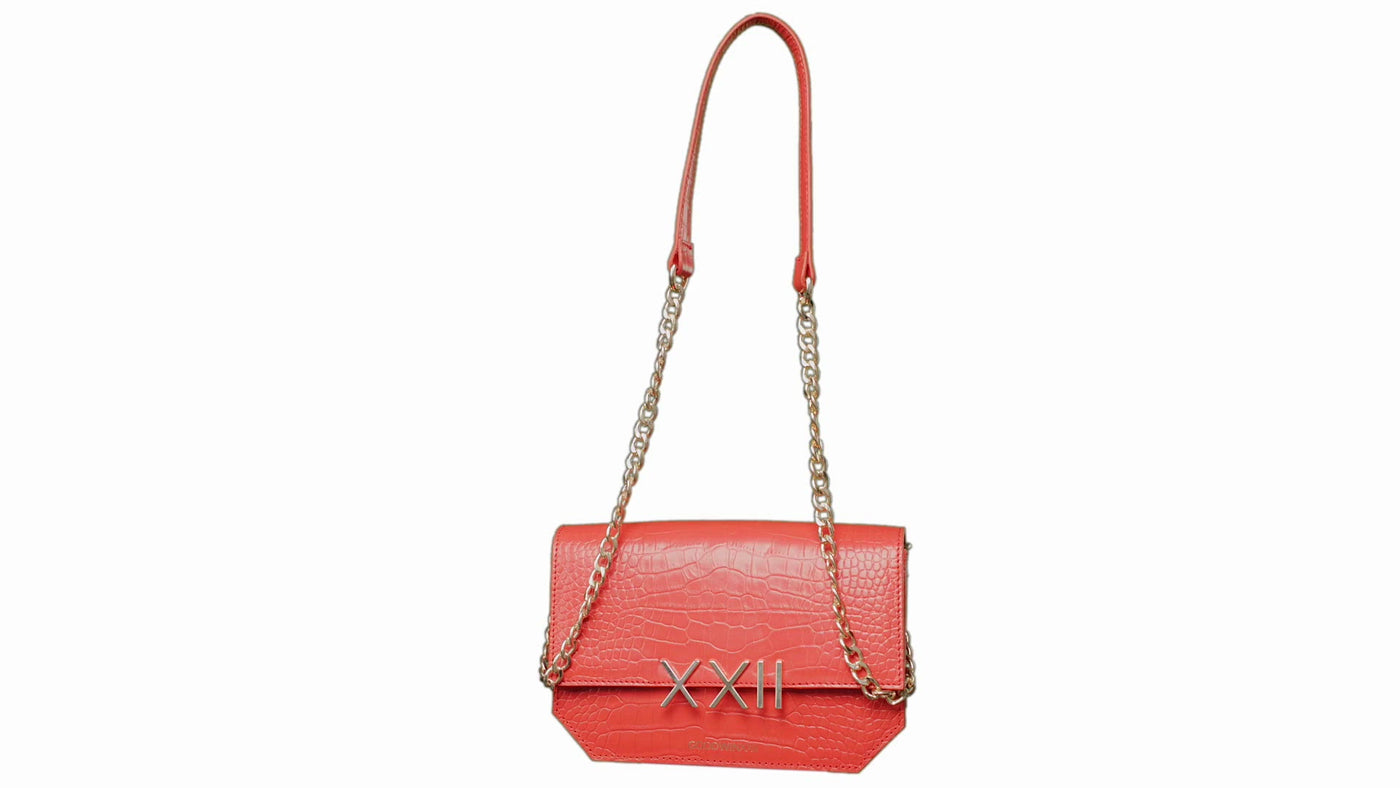 Goodwinxxii orange croc embossed leather crossbody with gold hardware